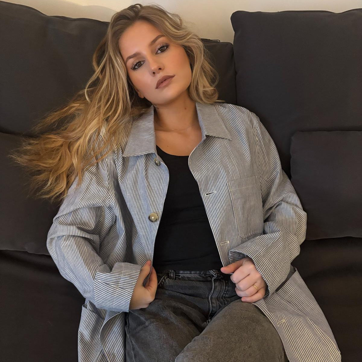 The kooples Collection - Veste habillée bleu à poches motif rayé