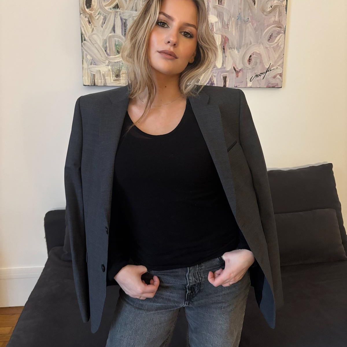 The Kooples Collection - Veste laine grise mico-carreaux slim