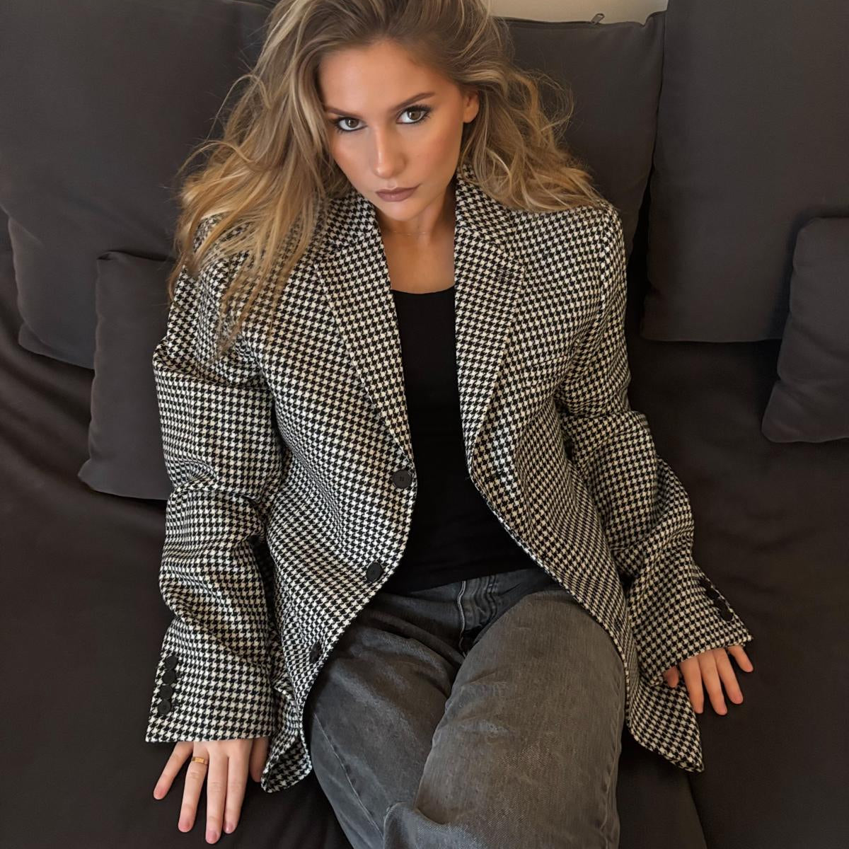 The Kooples Collection - Veste pieds de poule noire et blanche