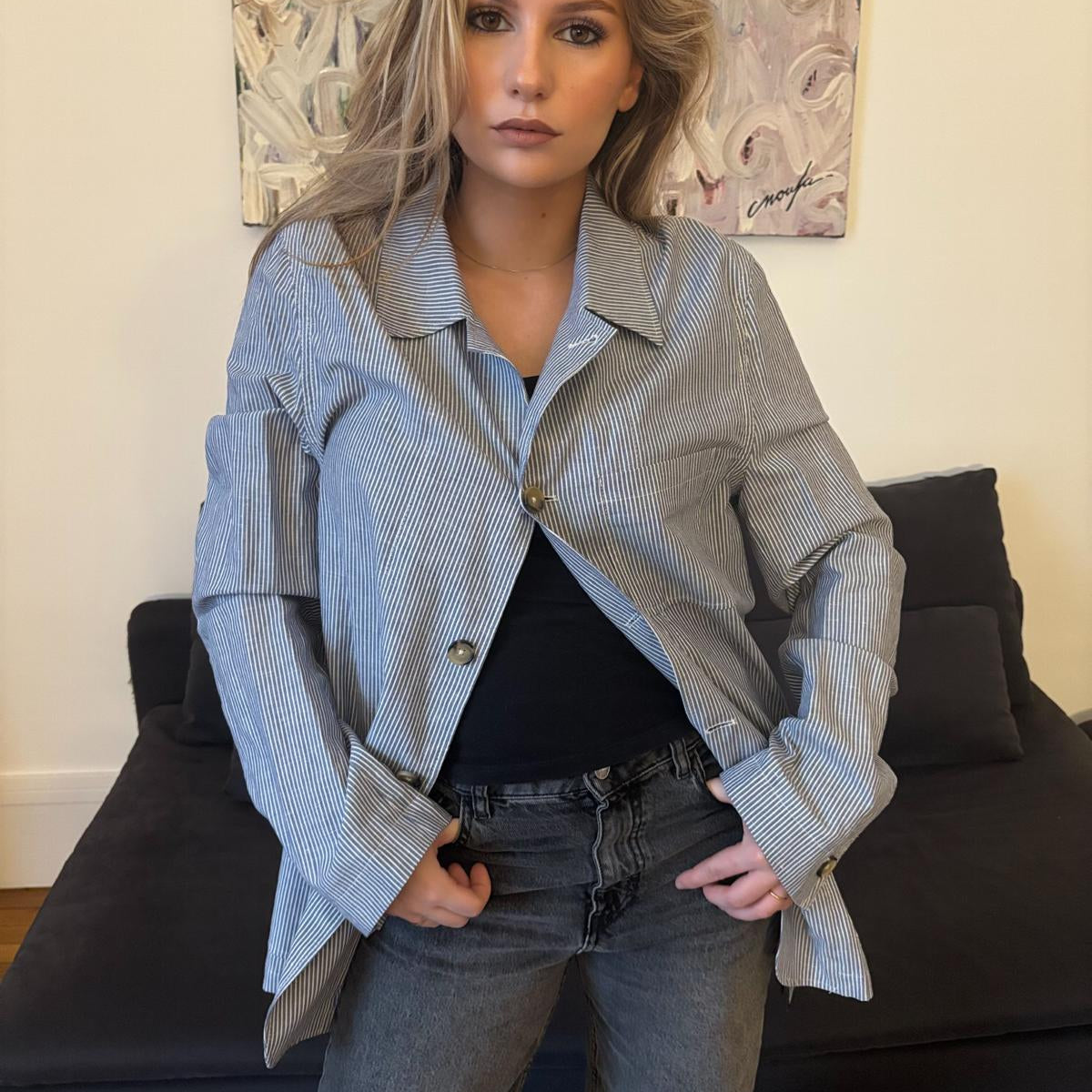 The kooples Collection - Veste habillée bleu à poches motif rayé