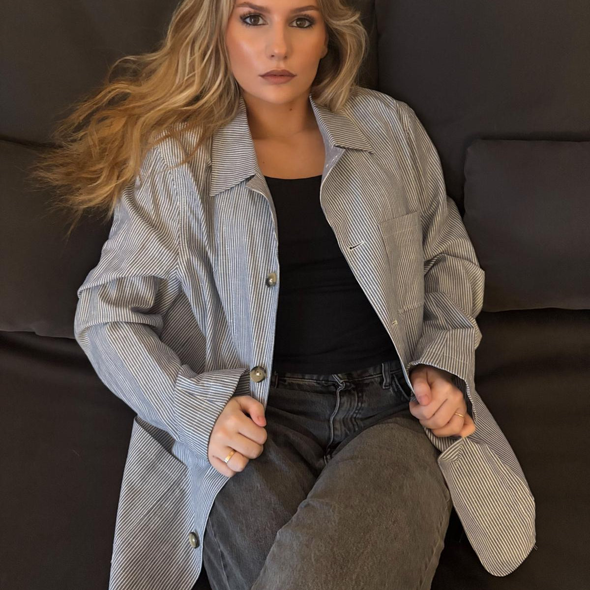 The kooples Collection - Veste habillée bleu à poches motif rayé