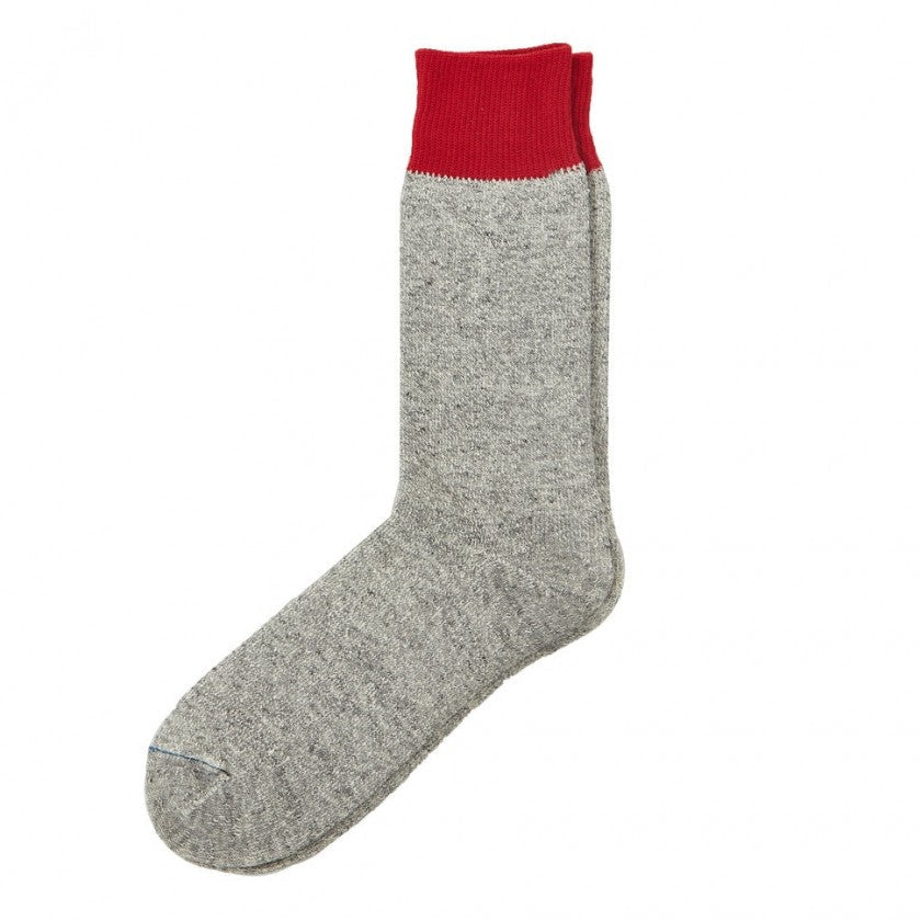 ROTOTO - CHAUSSETTES LONGUES DOUBLE FACE GRIS/ROUGE - OUT OF COLLECTION : Grandes marques à prix discount, ventes privées H24 7/7 ! 